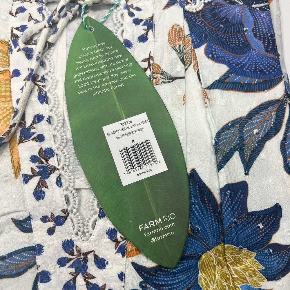 NEW NWT Farm Rio Off-White Summer Flowers Beaded Tassels Maxi Dress Size S - Picture 7 of 8